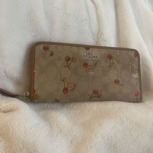 Coach Wallet with Cherry Design and Pink Leather